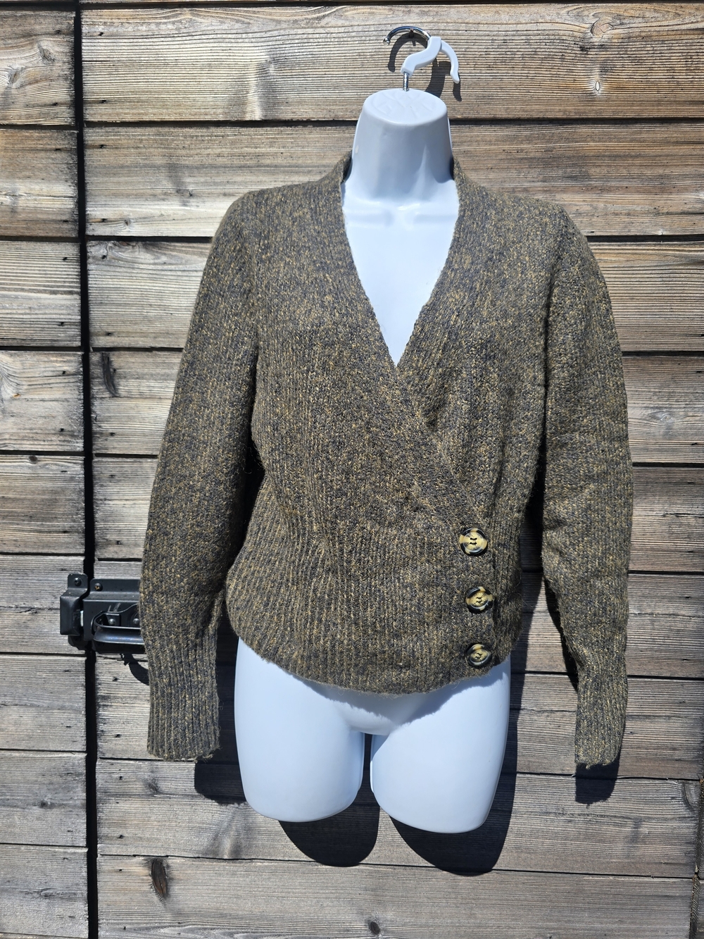 Zara Brown V-Neck Wrap Sweater with Button Accents